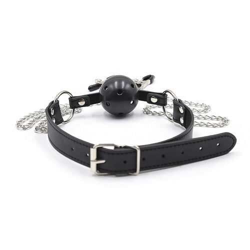 OHMAMA FETISH - BALL GAG WITH VENTS AND NIPPLE CLAMPS