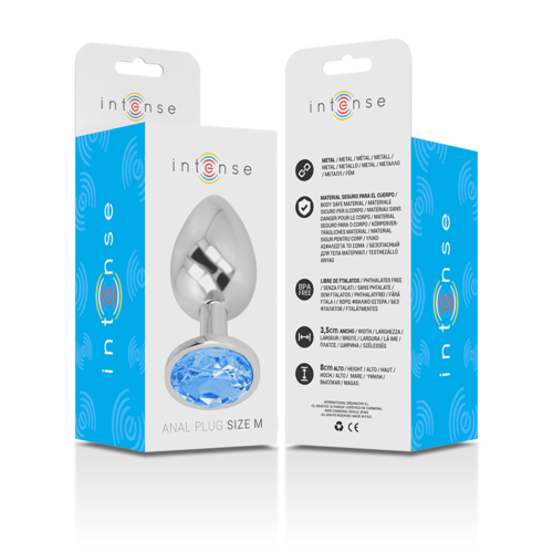 INTENSE - PLUG ANALE IN METALLO ALLUMINIO CON VETRO BLU TAGLIA M