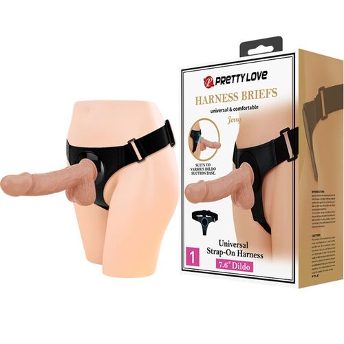 PRETTY LOVE - SLIP HARNAIS HARNAIS UNIVERSEL AVEC GODE JERRY 21,8 CM NATUREL