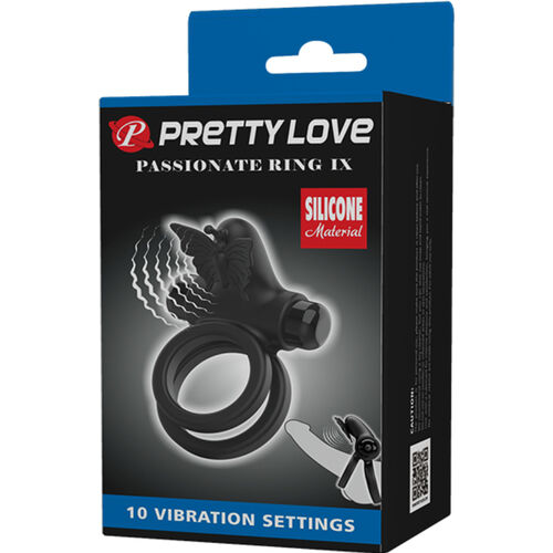 PRETTY LOVE - DOUBLE ANNEAU VIBRANT AVEC STIMULATEUR NOIR