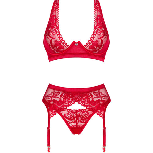 OBSESSIVE - ENSEMBLE LACELOVE TROIS PIÈCES ROUGE XS/S