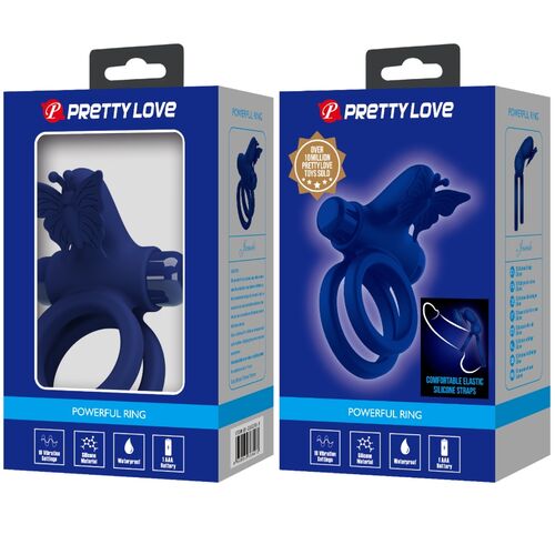 PRETTY LOVE - JAMELE DOPPIO ANELLO CON VIBRAZIONE E STIMOLATORE FARFALLA BLU