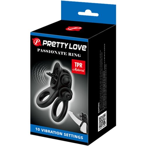 PRETTY LOVE - PASSIONATE RING DOPPIO ANELLO VIBRANTE + STIMOLATORE CLITORIDE NERO