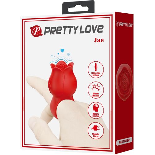 PRETTY LOVE - VIBRATORE A DITA A FORMA DI ROSA JAE 10 VIBRAZIONI ROSSO