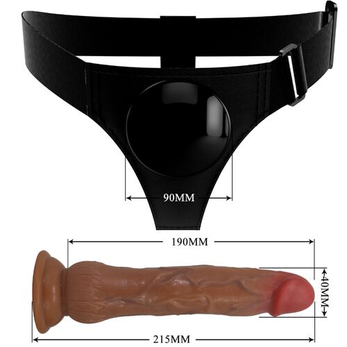 PRETTY LOVE - KYTON UNIVERSAL HARNESS SLIP CON DILDO SQUIRTING 19 CM MULATO