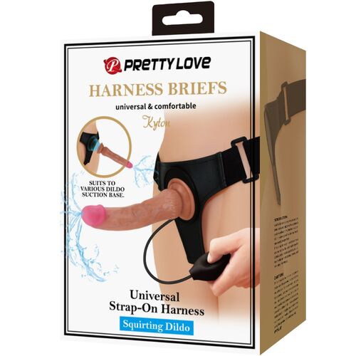 PRETTY LOVE - KYTON UNIVERSAL HARNESS SLIP CON DILDO SQUIRTING 19 CM MULATO