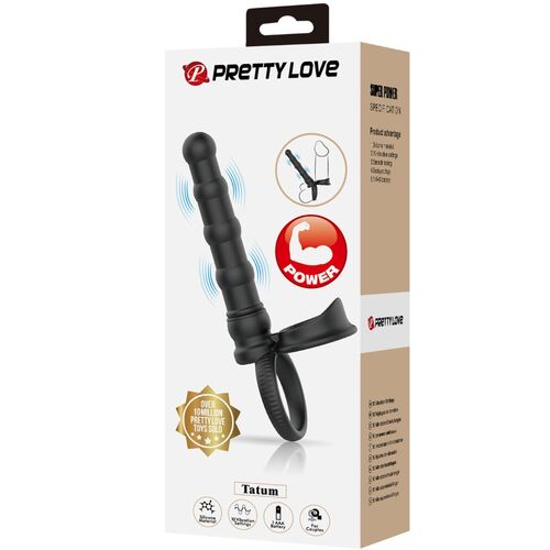 PRETTY LOVE - TATUM ANELLO PER PENE VIBRANTE CON TAPPO 10 VIBRAZIONI NERO